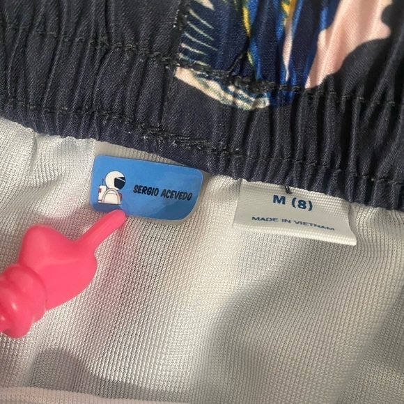 Old Navy Boys Medium Swimming Trunks Angelfish Print Design Gray with Drawstring - Picture 4 of 8